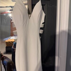 Windsor White Strapless Mini Dress with Rhinestone Side Straps